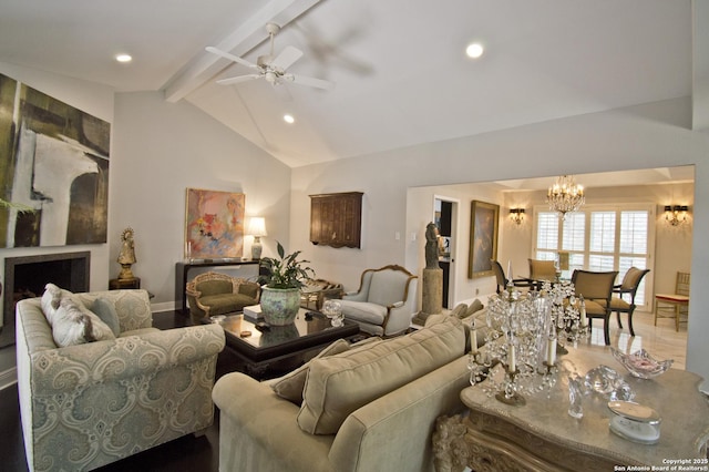 8 Kensington Ct, San Antonio, TX 78218 - living room with a chandelier, ceiling fan, baseboards, recessed lighting, and wood finished floors