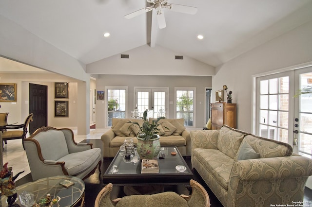 8 Kensington Ct, San Antonio, TX 78218 - living room with ceiling fan, recessed lighting, french doors, and baseboards