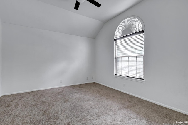 4451 Taylors Bnd, San Antonio, TX 78247 - empty room featuring a ceiling fan, lofted ceiling, and carpet