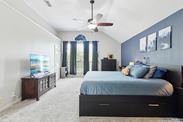 11823 Stanton, San Antonio, TX 78253 - bedroom featuring light carpet, vaulted ceiling, and a ceiling fan
