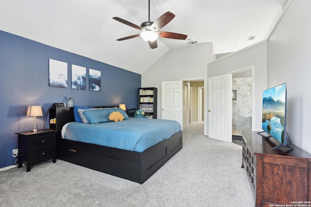 11823 Stanton, San Antonio, TX 78253 - bedroom with carpet flooring, vaulted ceiling, ceiling fan, and baseboards