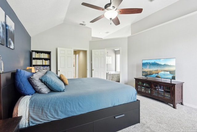 11823 Stanton, San Antonio, TX 78253 - carpeted bedroom with vaulted ceiling, ceiling fan, and ensuite bathroom