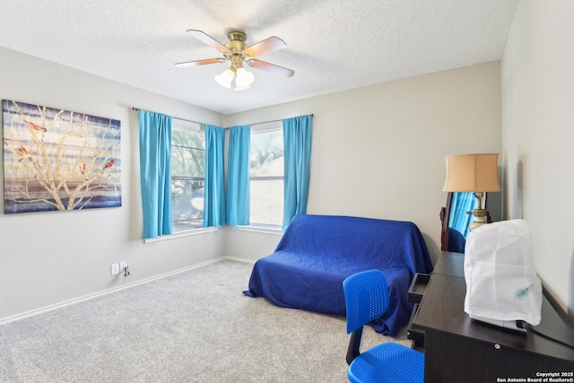 11823 Stanton, San Antonio, TX 78253 - bedroom with carpet, a textured ceiling, baseboards, and a ceiling fan