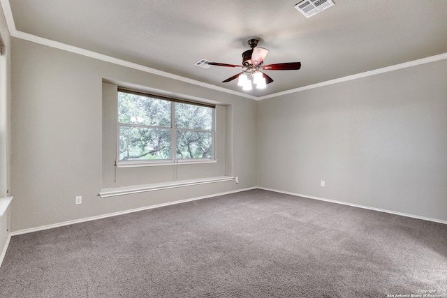 25511 Willard Path, San Antonio, TX 78261 - carpeted spare room featuring a ceiling fan, baseboards, and crown molding