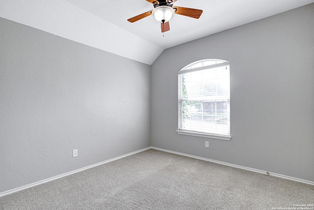 25511 Willard Path, San Antonio, TX 78261 - spare room with ceiling fan, carpet flooring, baseboards, and lofted ceiling