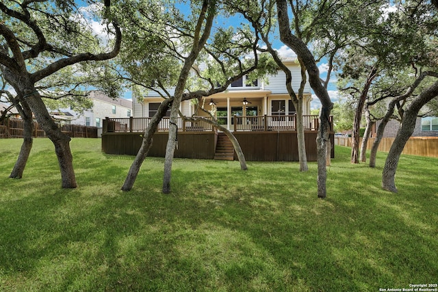25511 Willard Path, San Antonio, TX 78261 - view of yard with stairs, a ceiling fan, and a deck