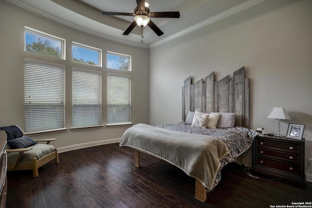 26358 Tawny Way, Boerne, TX 78015 - bedroom with ornamental molding, wood finished floors, baseboards, and a ceiling fan