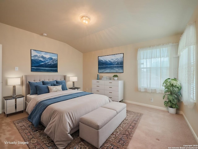 775 Guna Dr, New Braunfels, TX 78130 - bedroom with carpet, baseboards, and vaulted ceiling