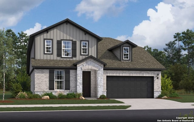 1526 Passmore Downs, New Braunfels, TX 78130 - view of front of house with board and batten siding, driveway, roof with shingles, and an attached garage