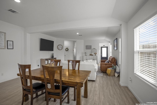 31665 Acacia Vis, Bulverde, TX 78163 - dining room featuring light wood-style floors, plenty of natural light, lofted ceiling, baseboards, and recessed lighting