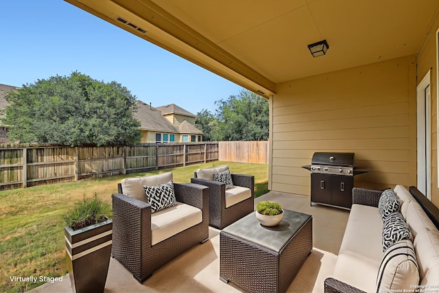 13908 Lazada, San Antonio, TX 78245 - view of patio / terrace featuring an outdoor living space and a grill