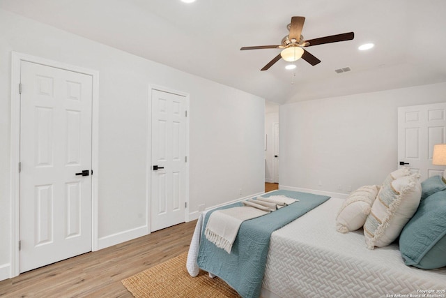 7527 Rustic Trl, San Antonio, TX 78244 - bedroom with light wood finished floors, baseboards, recessed lighting, and ceiling fan