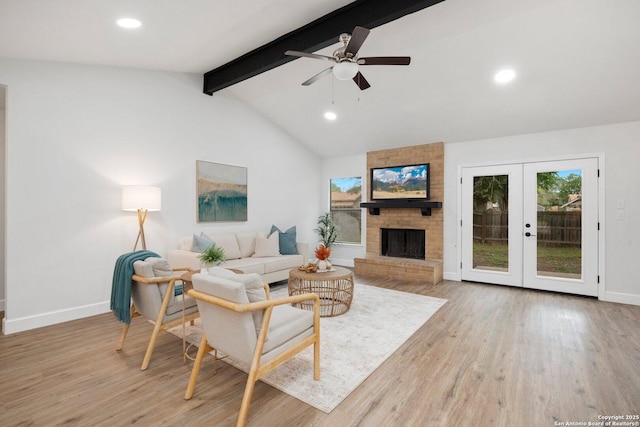 7527 Rustic Trl, San Antonio, TX 78244 - living area with baseboards, light wood-style floors, french doors, a ceiling fan, and recessed lighting