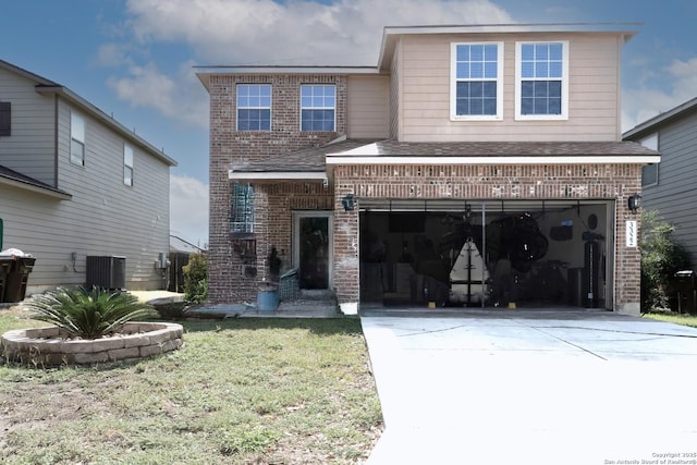 3322 Dunlap Flds, Converse, TX 78109 - traditional home featuring brick siding, central AC unit, driveway, an attached garage, and a front lawn
