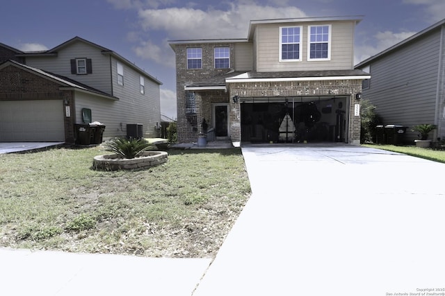 3322 Dunlap Flds, Converse, TX 78109 - traditional-style home featuring brick siding, driveway, central air condition unit, and an attached garage