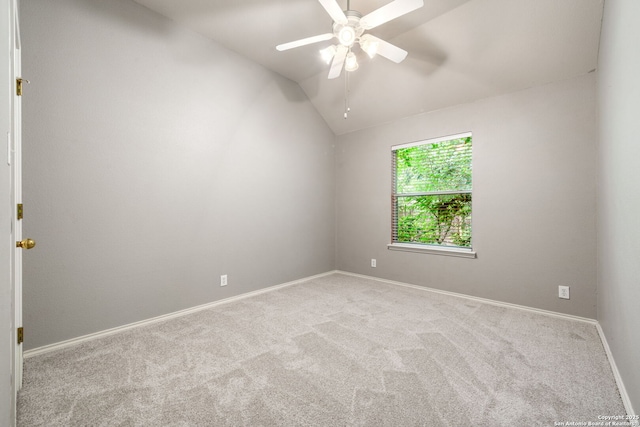 102 Blue Thorn, San Antonio, TX 78256 - empty room with a ceiling fan, carpet, baseboards, and lofted ceiling
