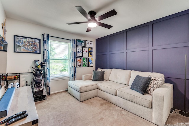 3618 Minthill, San Antonio, TX 78230 - carpeted living room featuring ceiling fan and a decorative wall