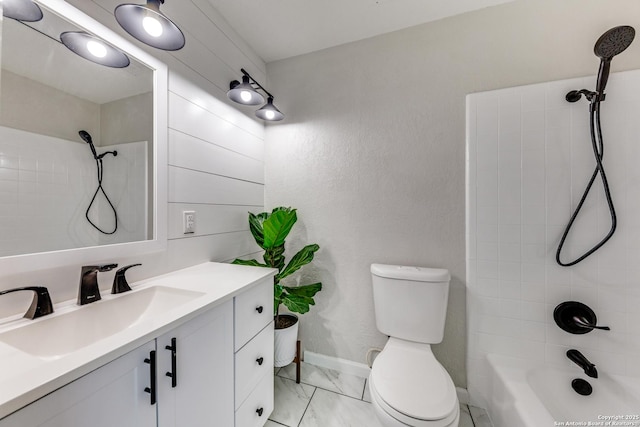 3618 Minthill, San Antonio, TX 78230 - full bath with vanity, toilet, shower / tub combination, and marble look tile flooring