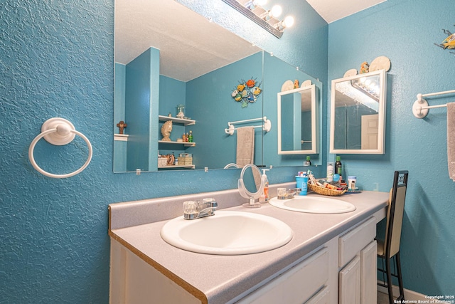 3211 Hatton, San Antonio, TX 78237 - bathroom with a textured wall and double vanity