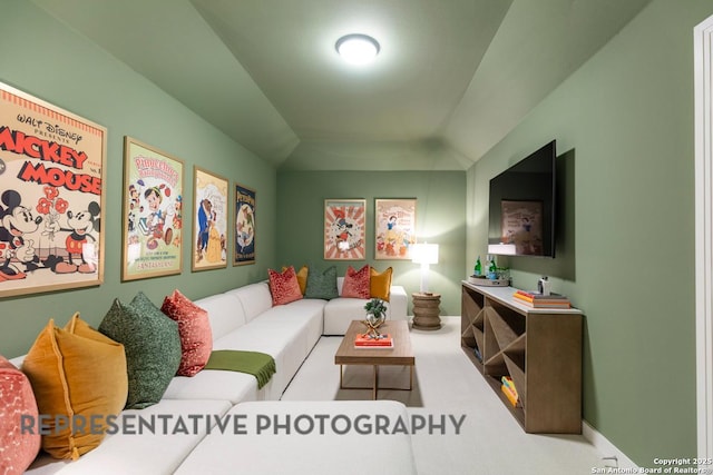 12376 Goulding, San Antonio, TX 78254 - living room with lofted ceiling and baseboards