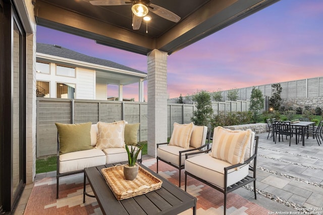12376 Goulding, San Antonio, TX 78254 - view of patio with an outdoor hangout area, ceiling fan, and outdoor dining space