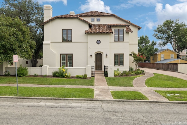 172 Katherine Ct Unit 1, San Antonio, TX 78209 - mediterranean / spanish-style house with stucco siding, a chimney, and a tile roof