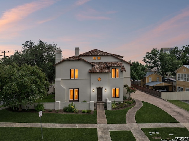172 Katherine Ct Unit 1, San Antonio, TX 78209 - mediterranean / spanish-style house featuring a chimney, stucco siding, and a tiled roof