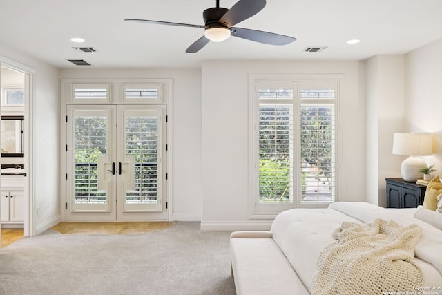 172 Katherine Ct Unit 1, San Antonio, TX 78209 - bedroom with french doors, access to outside, light colored carpet, baseboards, and recessed lighting