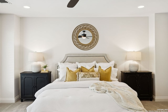 172 Katherine Ct Unit 1, San Antonio, TX 78209 - bedroom with carpet, baseboards, recessed lighting, and ceiling fan