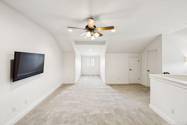 172 Katherine Ct Unit 1, San Antonio, TX 78209 - bonus room featuring vaulted ceiling, light carpet, a ceiling fan, baseboards, and recessed lighting