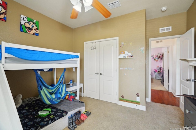 7027 Laura Hts, Schertz, TX 78154 - carpeted bedroom with a closet and a ceiling fan