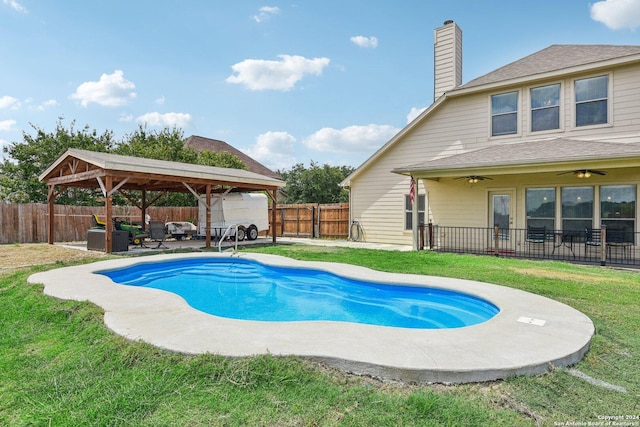 7027 Laura Hts, Schertz, TX 78154 - view of swimming pool with a gazebo, outdoor lounge area, a patio, and ceiling fan