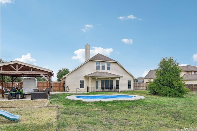7027 Laura Hts, Schertz, TX 78154 - back of house featuring a gazebo, a chimney, and a patio
