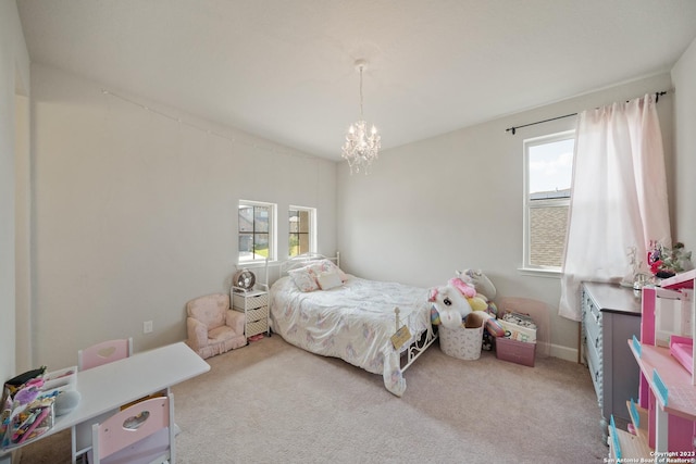 418 Sundance Way, San Antonio, TX 78253 - bedroom featuring multiple windows, a chandelier, and carpet floors