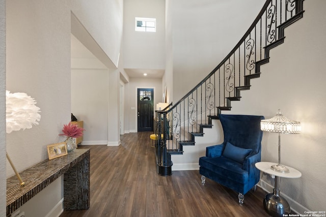 418 Sundance Way, San Antonio, TX 78253 - foyer with baseboards, stairs, a high ceiling, and wood finished floors