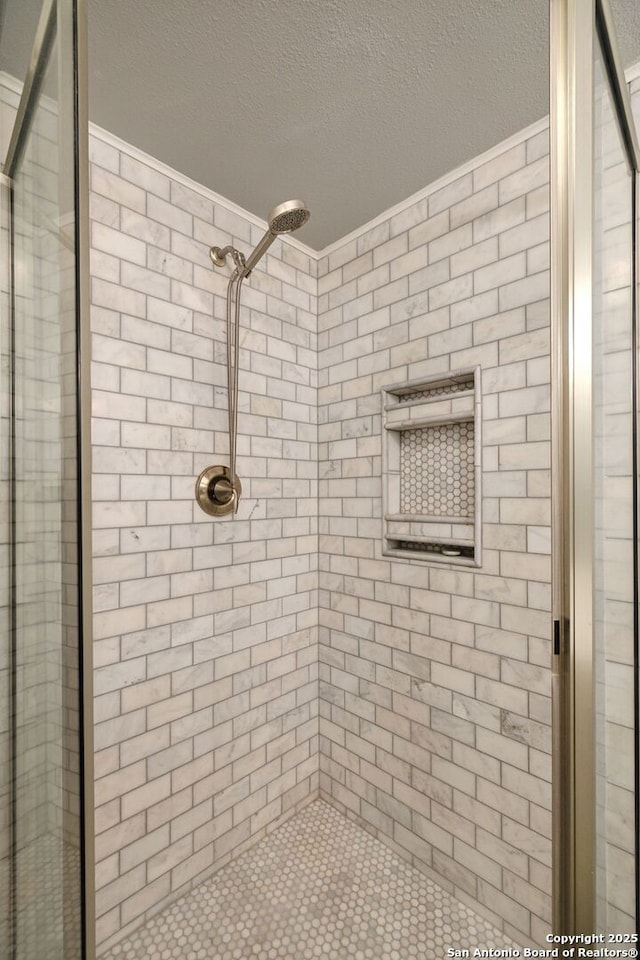 107-A Ruelle Unit 107-A, San Antonio, TX 78209 - full bath featuring a stall shower and a textured ceiling