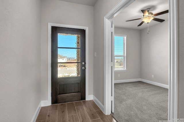 6538 Scooby Acres, San Antonio, TX 78108 - entryway featuring baseboards, plenty of natural light, ceiling fan, and dark wood finished floors