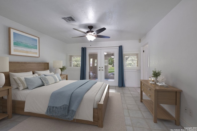 123 Serene Creek Ln, Mcqueeney, TX 78123 - bedroom featuring french doors, access to exterior, and ceiling fan