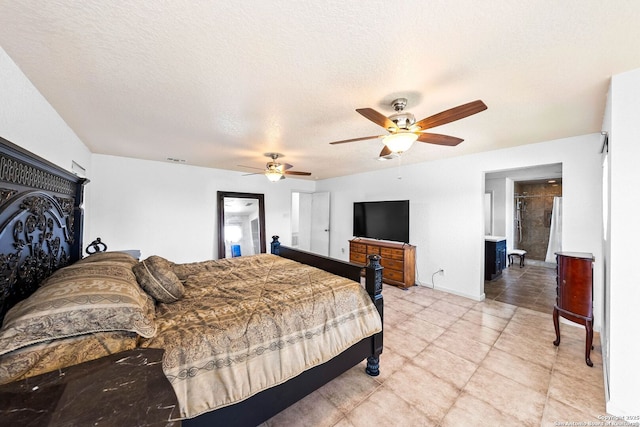 9014 Camino Rey, San Antonio, TX 78245 - bedroom with light tile patterned flooring, a ceiling fan, and a textured ceiling