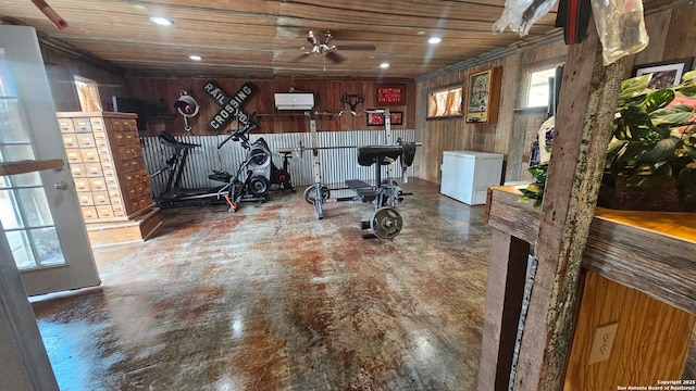 218 E Antonio, Uvalde, TX 78801 - exercise area featuring wooden walls, wood ceiling, and recessed lighting