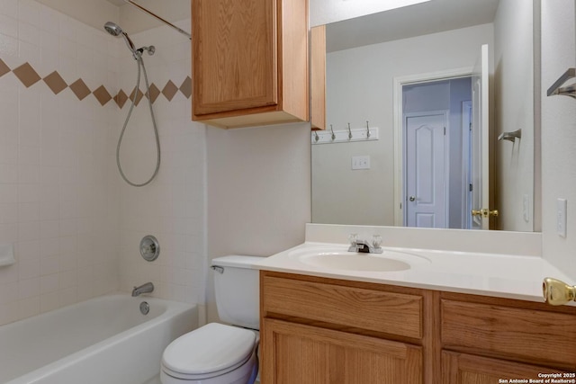 6039 Woodway Ct, San Antonio, TX 78249 - bathroom featuring vanity, bathtub / shower combination, and toilet