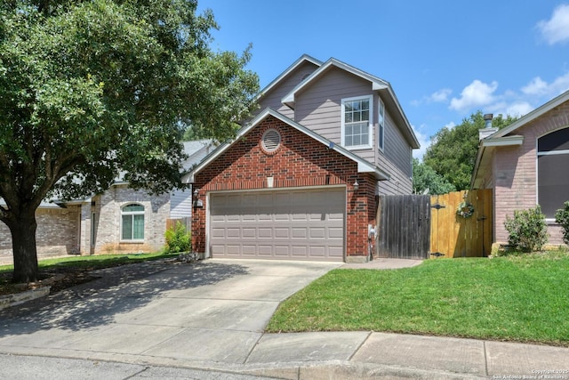 6039 Woodway Ct, San Antonio, TX 78249 - traditional home with brick siding, concrete driveway, and an attached garage