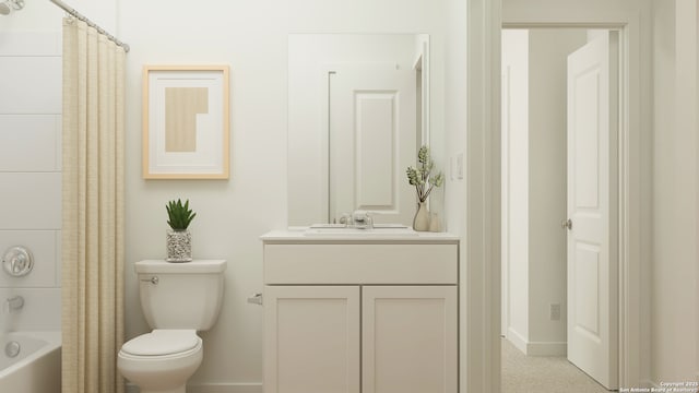 5523 Wilder St, New Braunfels, TX 78132 - bathroom featuring toilet, vanity, shower / bath combo, and baseboards