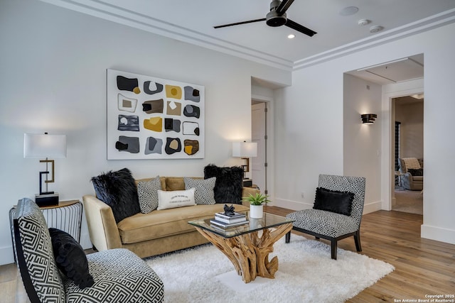 121 Greystone Pt, Boerne, TX 78006 - living area featuring attic access, ceiling fan, wood finished floors, baseboards, and recessed lighting