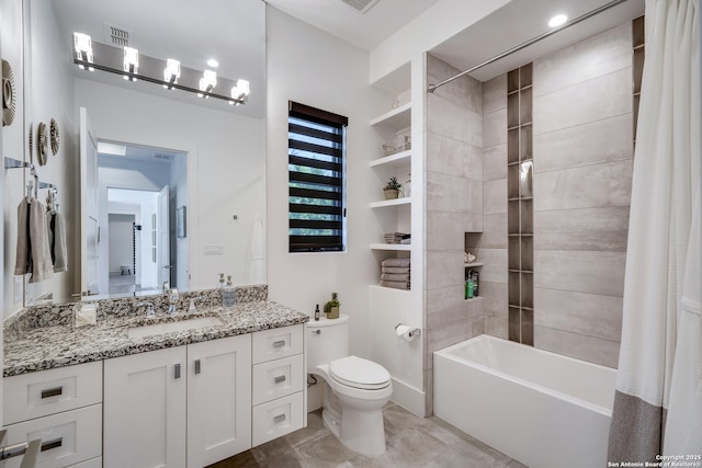 121 Greystone Pt, Boerne, TX 78006 - bathroom featuring vanity, toilet, shower / bath combination with curtain, and tile patterned floors