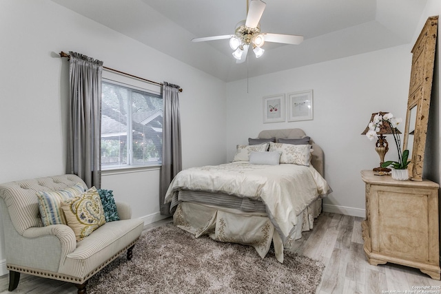 18210 Crystal Ridge Dr, San Antonio, TX 78259 - bedroom with light wood-style flooring, baseboards, and ceiling fan