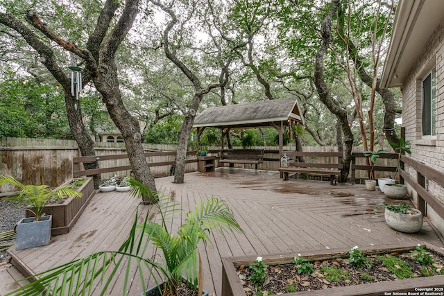 18210 Crystal Ridge Dr, San Antonio, TX 78259 - wooden deck with a gazebo and a fenced backyard