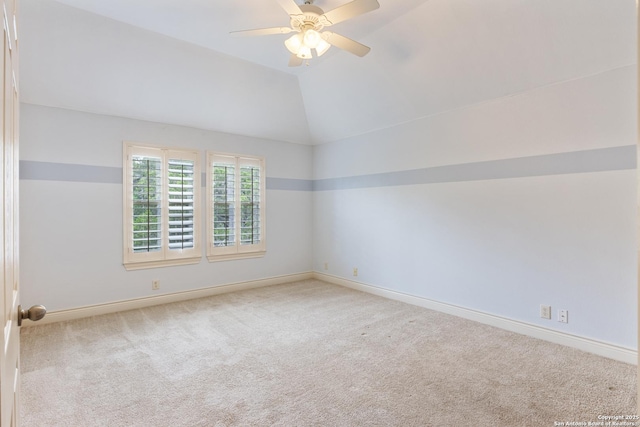 27711 Woodway Bnd, Boerne, TX 78006 - carpeted empty room featuring a ceiling fan and vaulted ceiling