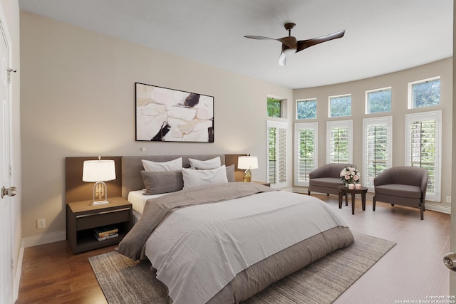 27711 Woodway Bnd, Boerne, TX 78006 - bedroom with wood finished floors and a ceiling fan
