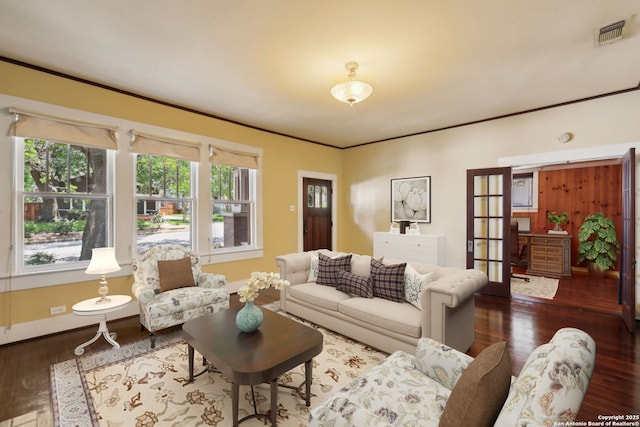 124 Corona, Alamo Heights, TX 78209 - living room with wood finished floors and ornamental molding